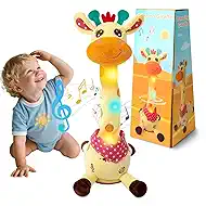 LUKETURE Dancing Talking Giraffe Toy Stuffed Plush, Cute Interactive Talking Giraffe Gift for Girls Boys Kids, Musical Baby Toys Singing 10 Children's Song Repeats What You Say