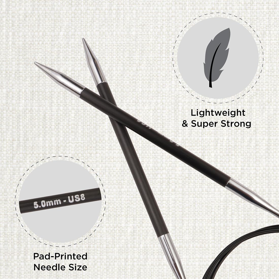 KnitPro Karbonz Fixed Circular Needle 40"(100cm) | US Size 8 (5mm)