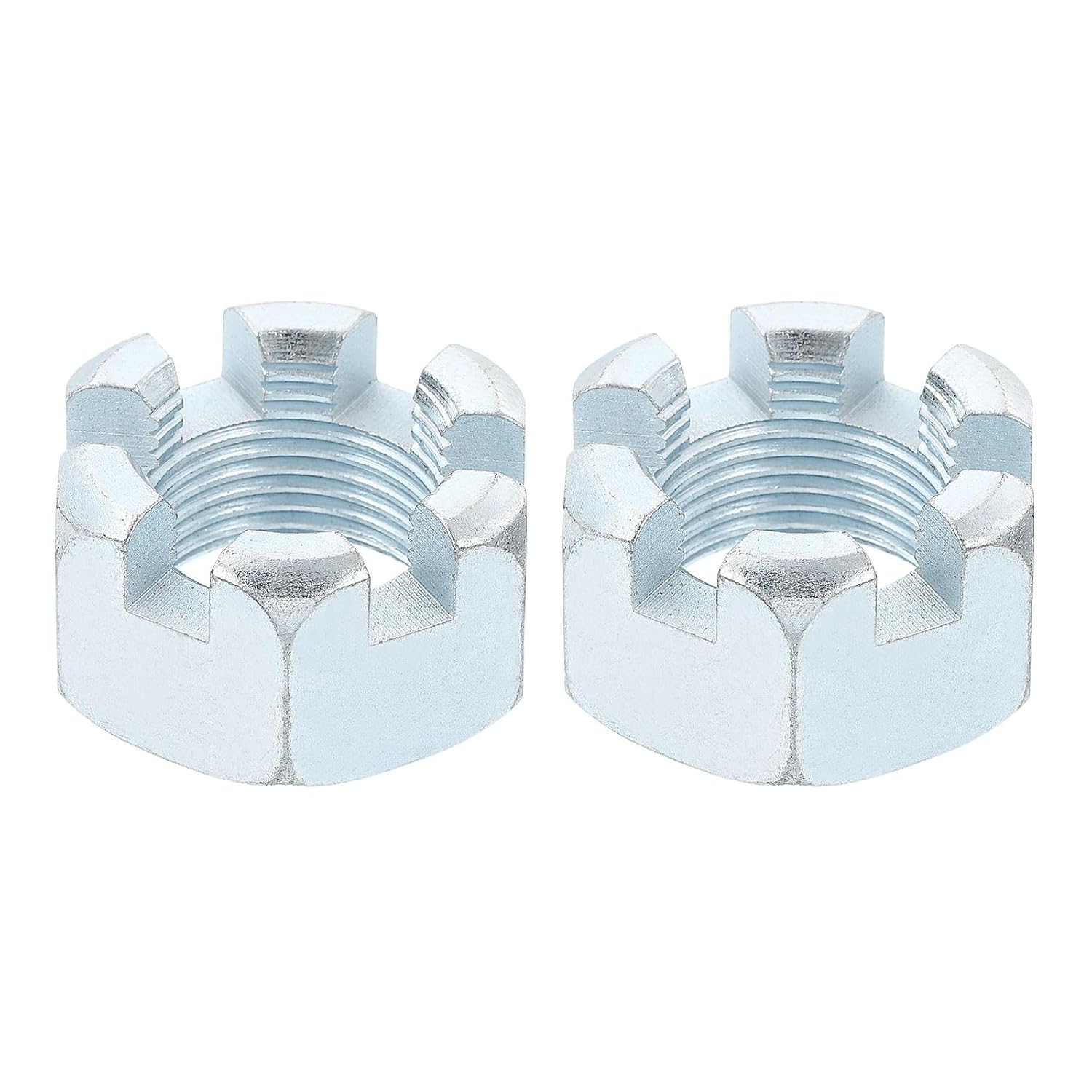 uxcell 7/8"-9 Hexagon Slotted Nut, Grade 6.8 Zinc-Plated Carbon Steel Hex Nuts Good for Machinery Repairing, Silver, 12Pcs