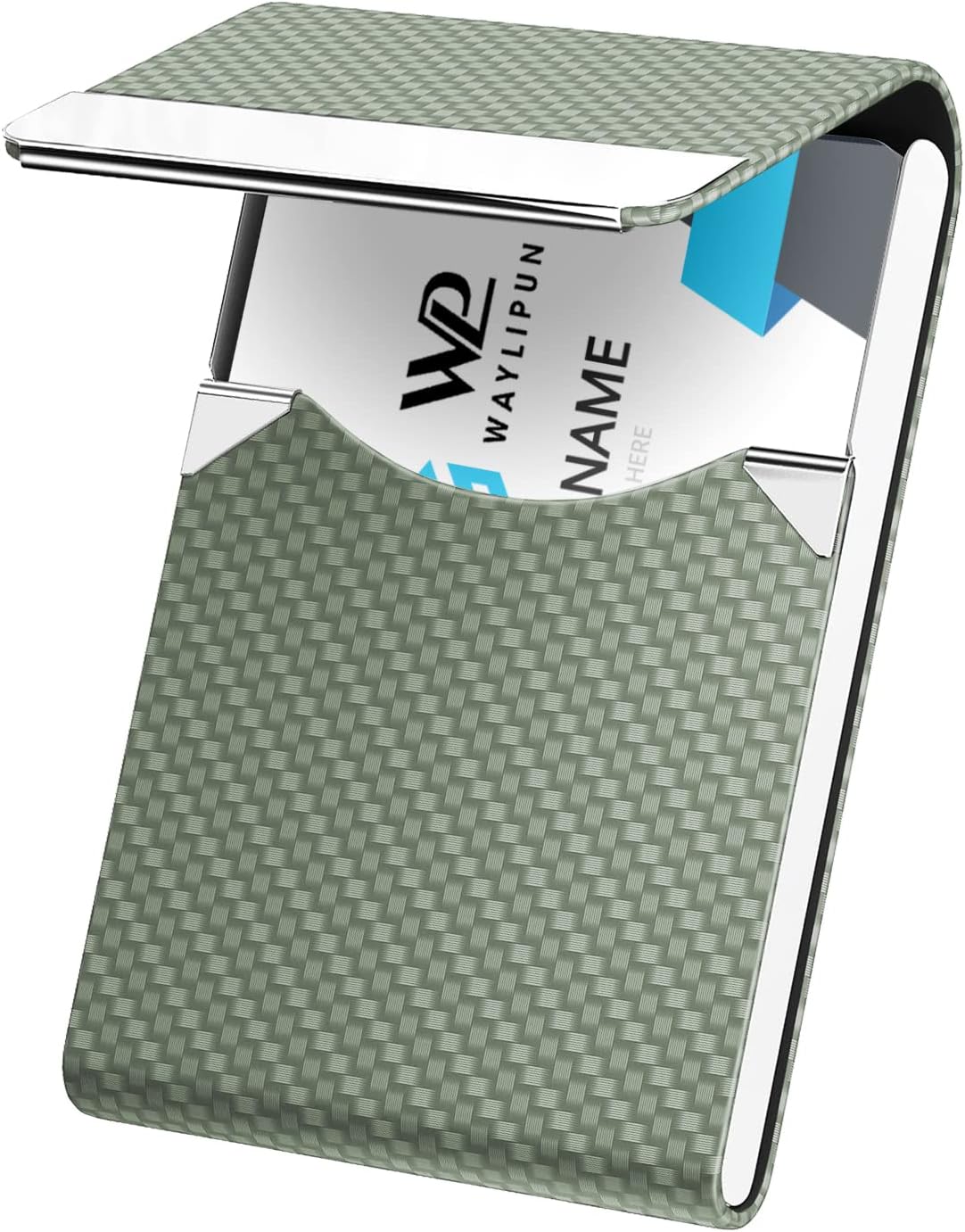 Waylipun Business Card Holders, Professional PU Leather & Stainless Steel Business Card Case