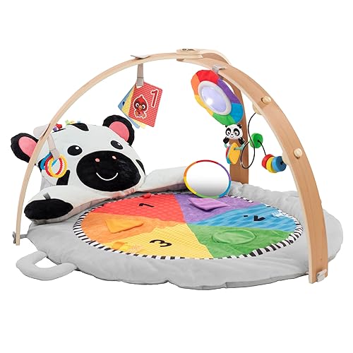 Baby Einstein Zen's Activity Milestones - Gimnasio de felpa con barra de madera, para bebés y niños pequeños, de 0 a 12 meses, lavable a máquina