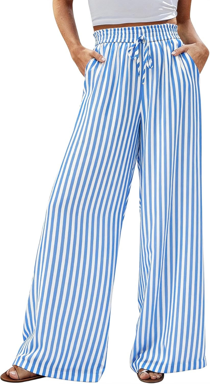 CFLONGE Palazzo Pants for Women Casual 2026 Summer High Waist Floral Wide Leg Pant Trendy Boho Trousers Fashion Beach Outfits