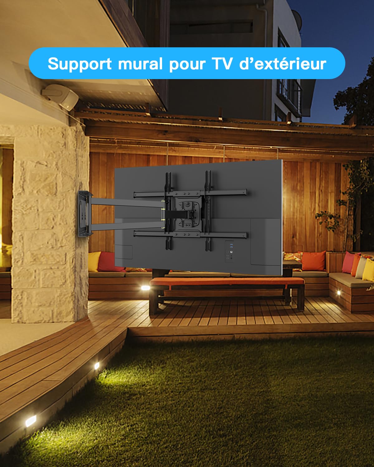 Support Mural TV Longue Portée avec Extension de 650mm | Pivotant Inclinable et Extensible pour Téléviseurs Plats et Incurvés de 32 à 70 Pouces jusqu'à 35kg, Max VESA 600x400mm