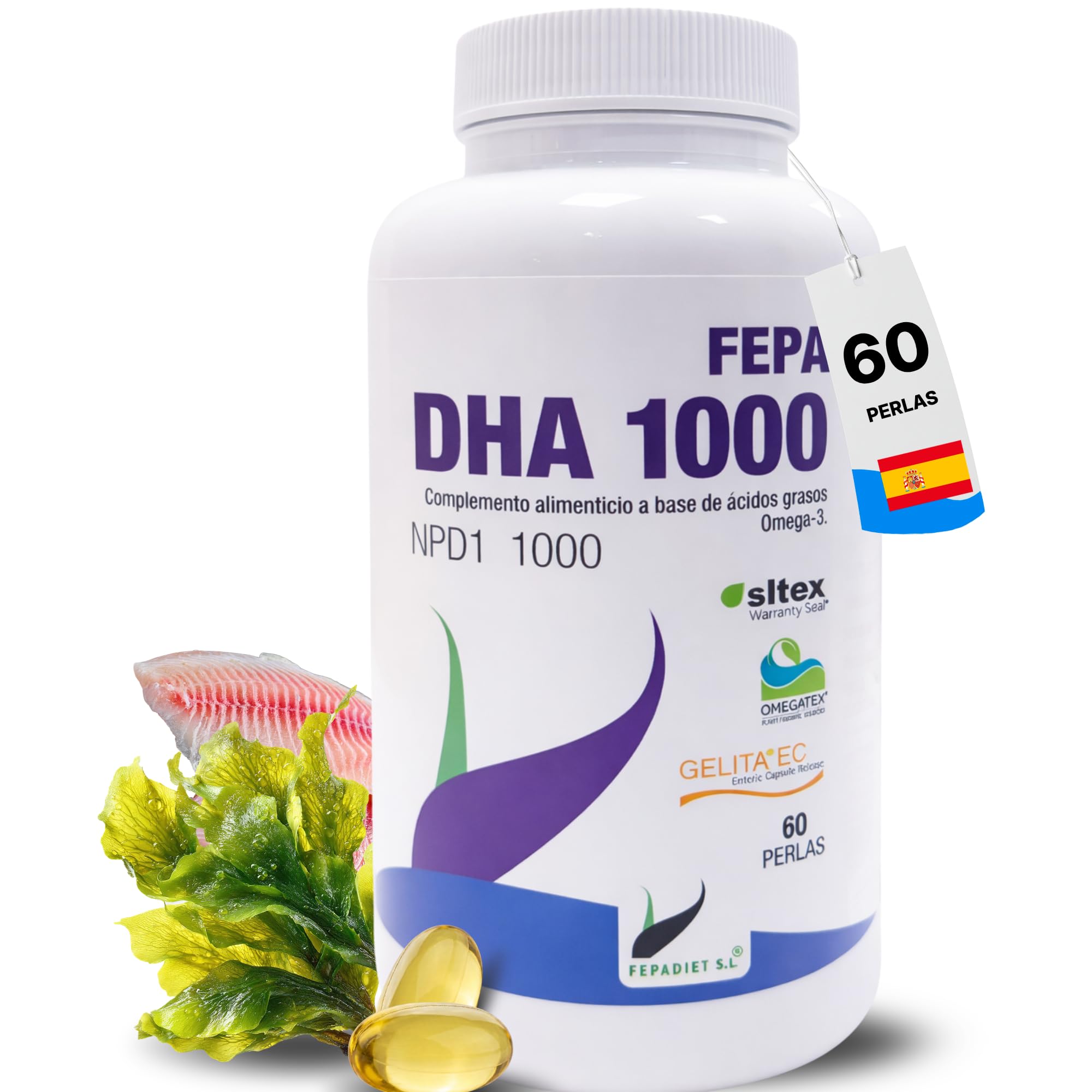 FEPA DHA 1000 – 60 Perle – Perle Gastroresistenti con Acidi Grassi Omega-3 ad Alta Purezza – Integratore Alimentare Naturale – Supporta la Normale Funzione Cerebrale, Cognitiva e Visiva – Fepadiet