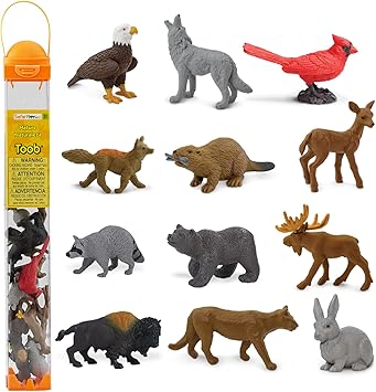 Safari Ltd Nature TOOB - 12 Mini Figurines with Rabbit, Beaver, Doe, Gray Wolf, Fox, Black Bear, Moose, Mountain Lion, Bald Eagle, and More - Educational Toy for Boys, Girls & Kids Ages 3+