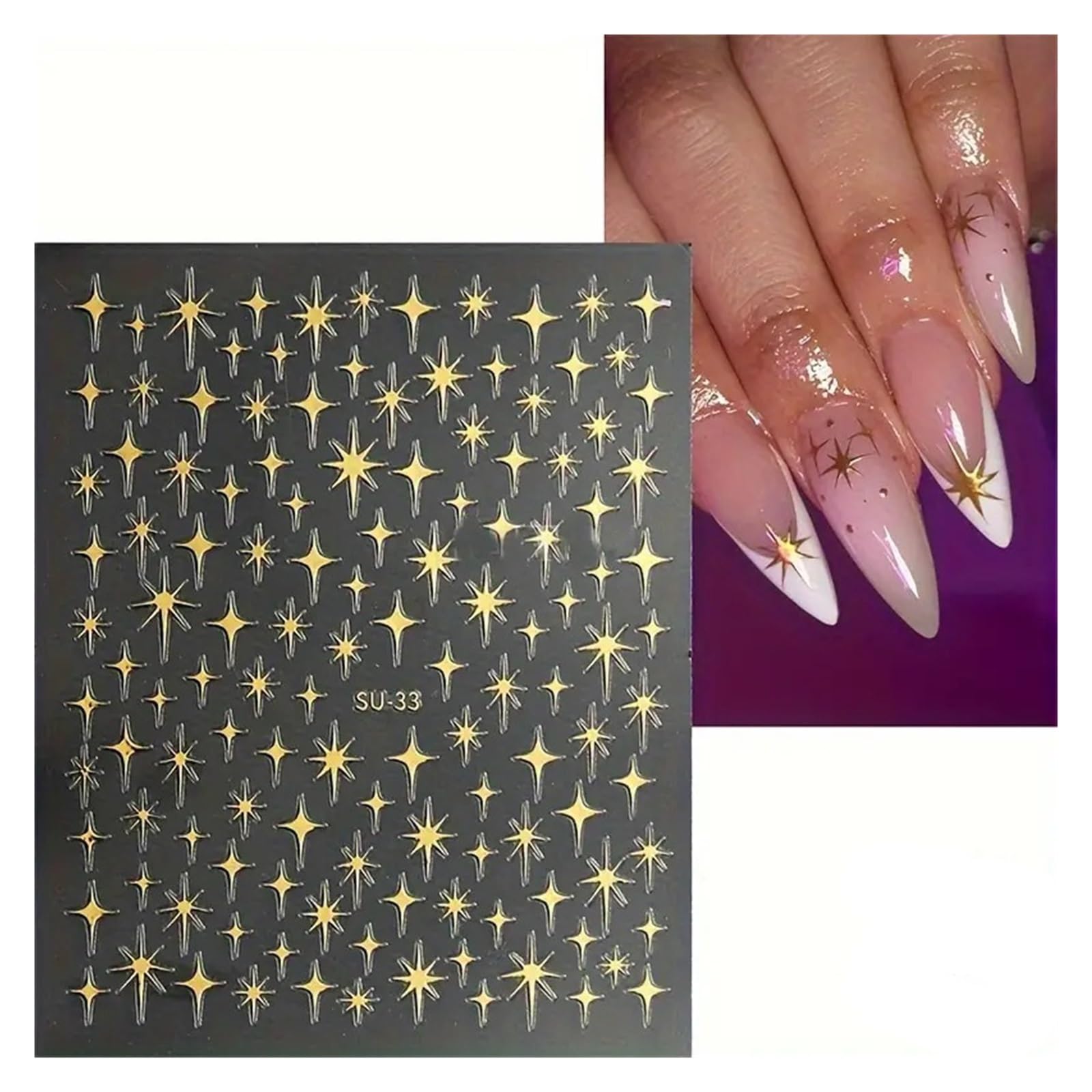 15pcs Starburst Nail Art Stickers Sparkling Golden & Silvery French Manicure Decorations for DIY Nails(T264)