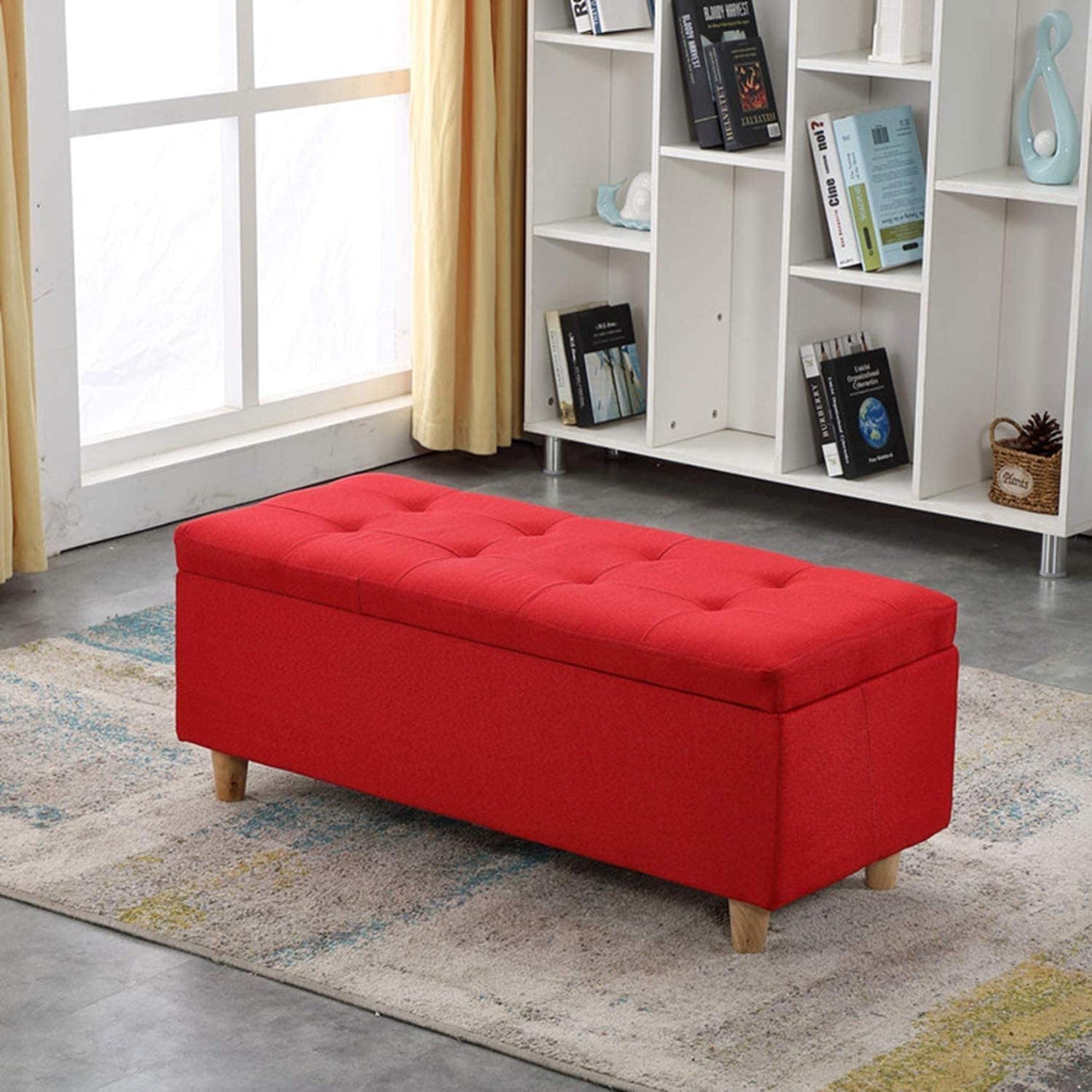 Banco otomano de Tela con Tapa abatible, Caja de Almacenamiento de 31 Pulgadas para Zapatos, Elegante Taburete de sofá con reposapiés Acolchado para Sala de Estar.
