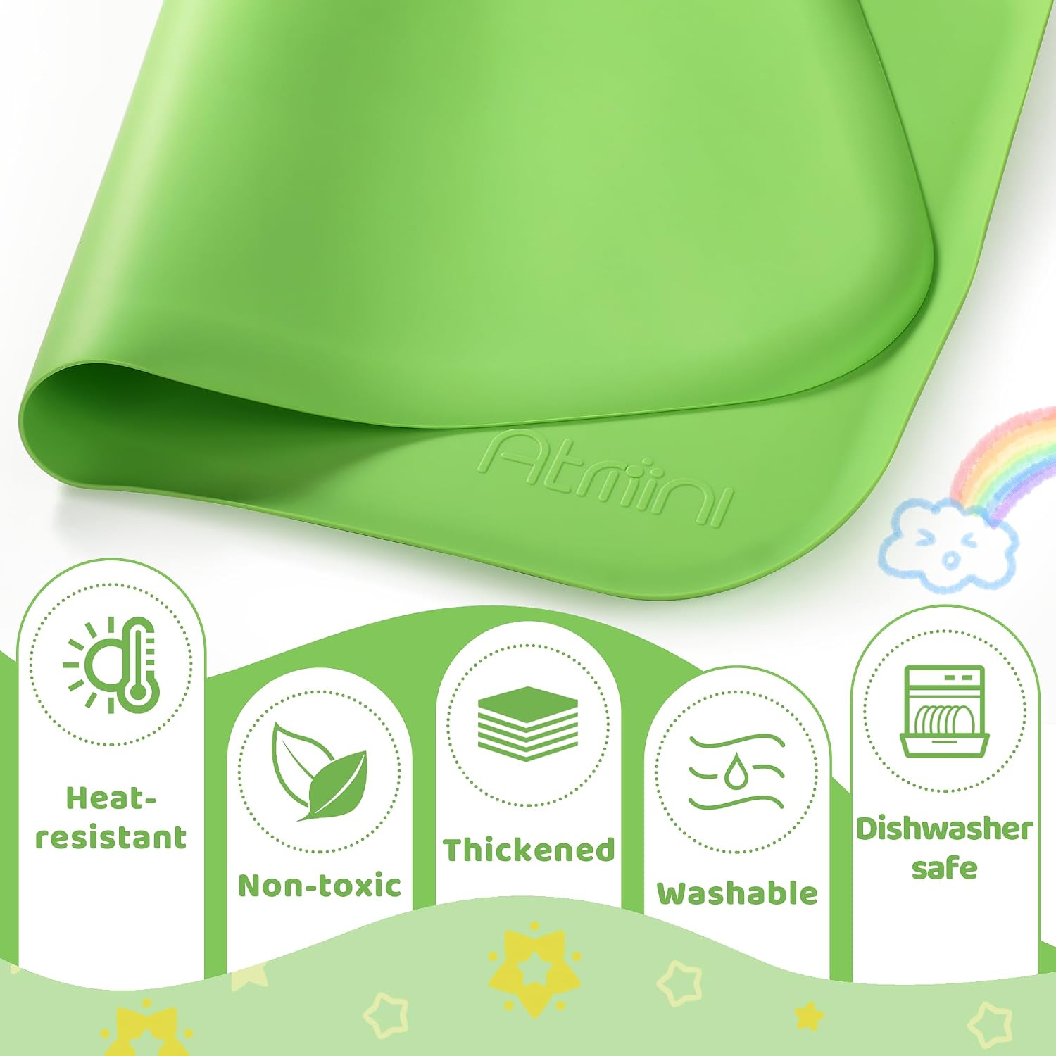 AtMini Silicone Craft Mats for Kids 24"x16"– with Raised Lip & Non-Slip | Reusable Silicone Art Mat for Play Sand, Painting, DIY Crafts | Durable Design (Green) image 4