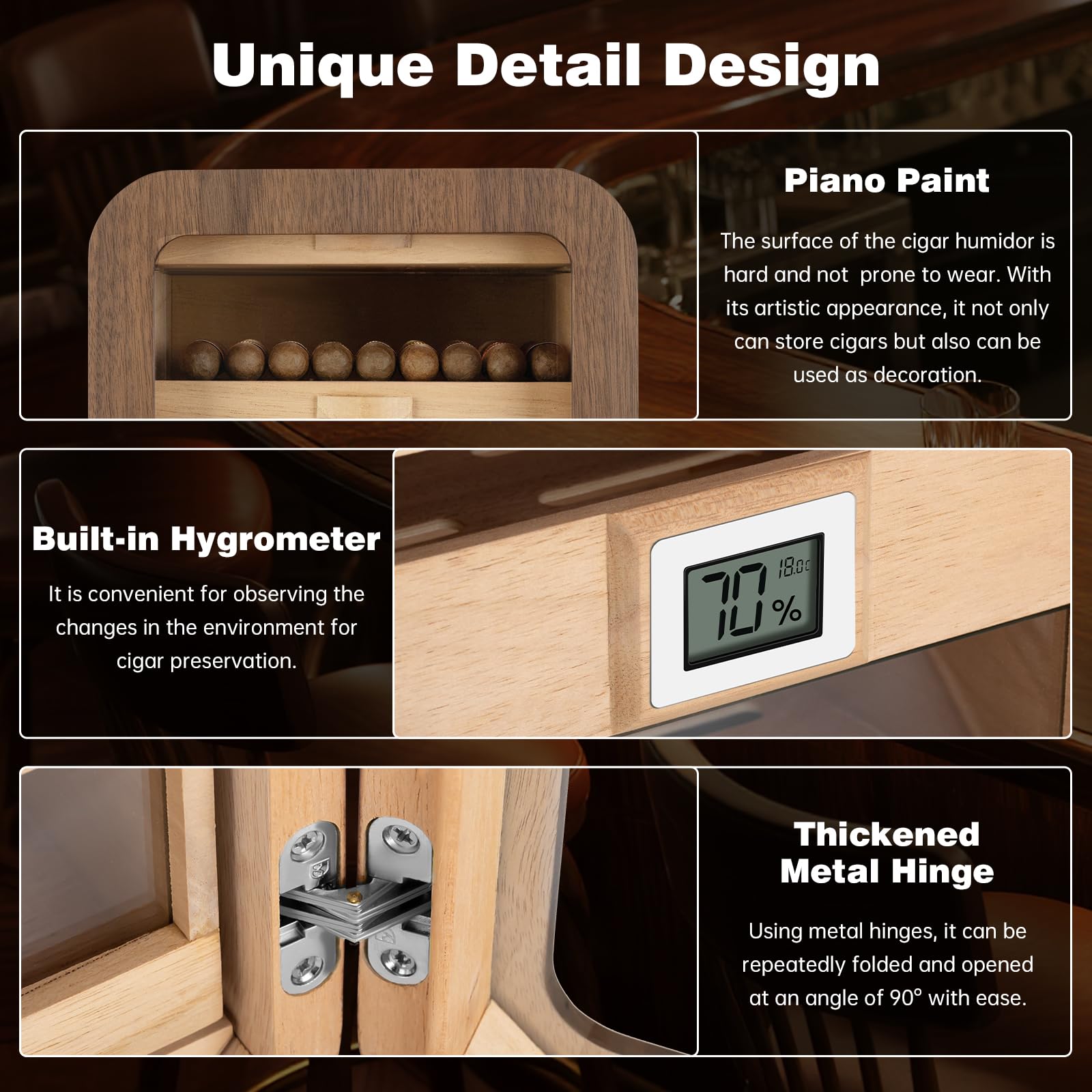 CIGARLOONG Zigarrenhumidor-Schrank aus Zedernholz, 4 Ebenen, großes Fassungsvermögen, Schrank für 110 Zigarren, inklusive Befeuchter und Hygrometer, luxuriöses Geschenk für Zigarrenliebhaber (Braun)