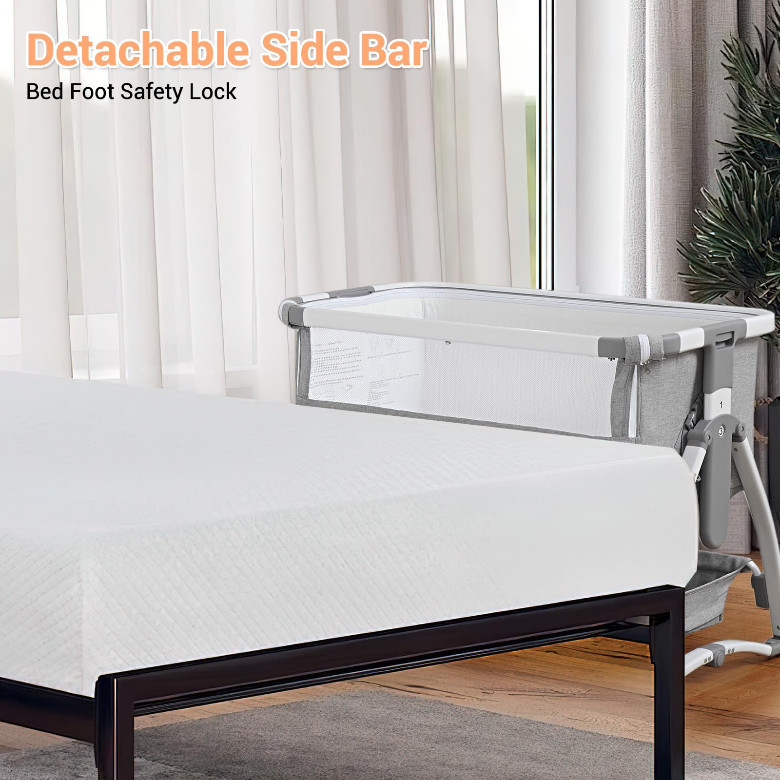 Berceau Bébé 4-en-1 Évolutif, Matelas Respirant 7 Positions Inclinaison Réglable, Fonction Bascule Silencieuse pour Cododo (0-36 Mois) - Housse de Transport Inclus