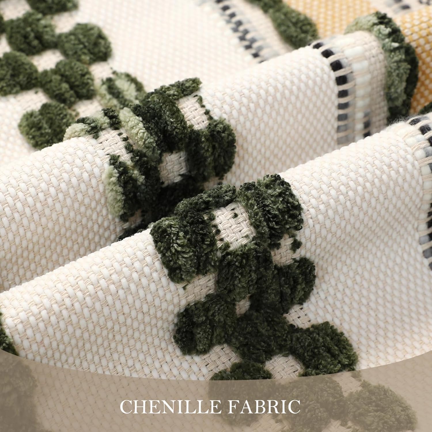 Boho Long Lumbar Pillow Covers 14x36 inch Farmhouse Decorative Cushion Case Geometric Pillows Cover Chenille Pillow Cases with Tassels Pillowcase for Sofa Couch Bed, Dark Green and Beige