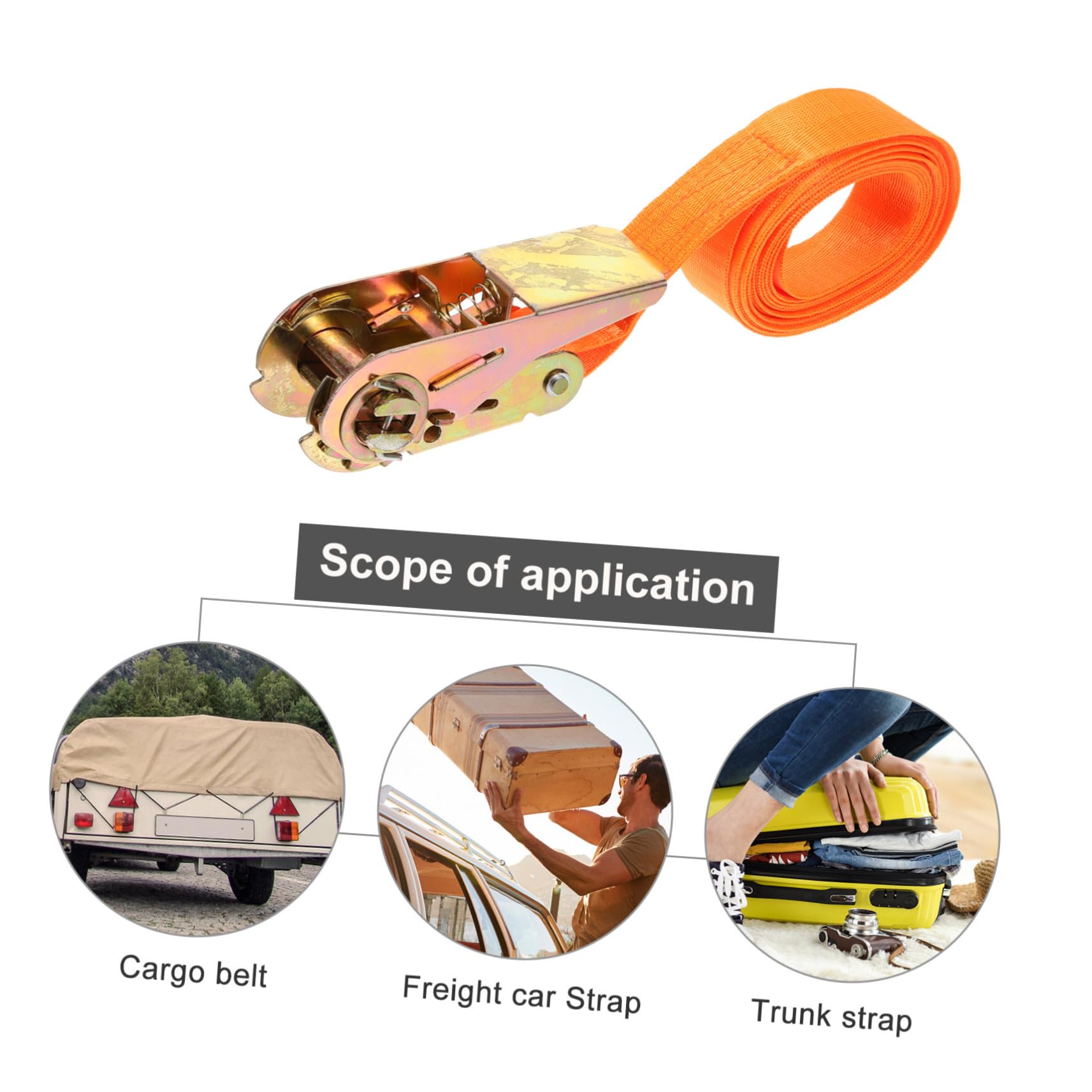 NUOBESTY 4 Pièces tendeur de voiture petit rochet boucler cliquets lourd sangles d'arrimage de sangles d'arrimage de voiture sangles à cliquet sangle en nylon Orange