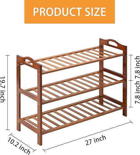 Miniatura 2 de Zapatero de bambú de 3 niveles, estante para zapatos, organizador de zapatos para armario, entrada, dormitorio, sala de estar, puerta delantera,