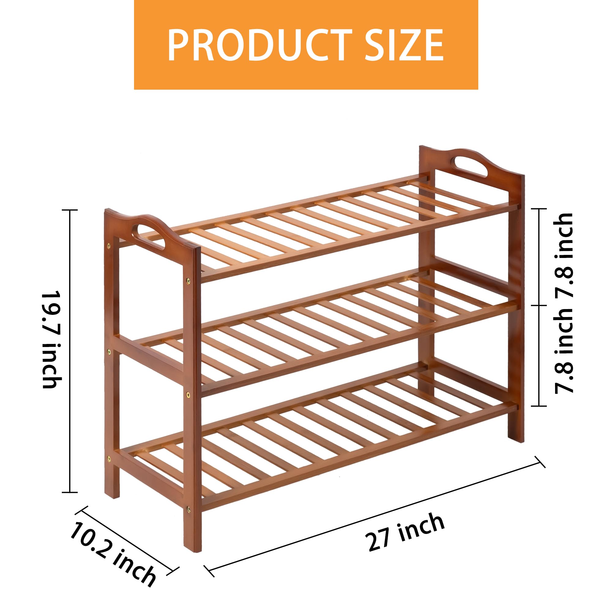 Zapatero de bambú de 3 niveles, estante para zapatos, organizador de zapatos para armario, entrada, dormitorio, sala de estar, puerta delantera, estudio, baño 5