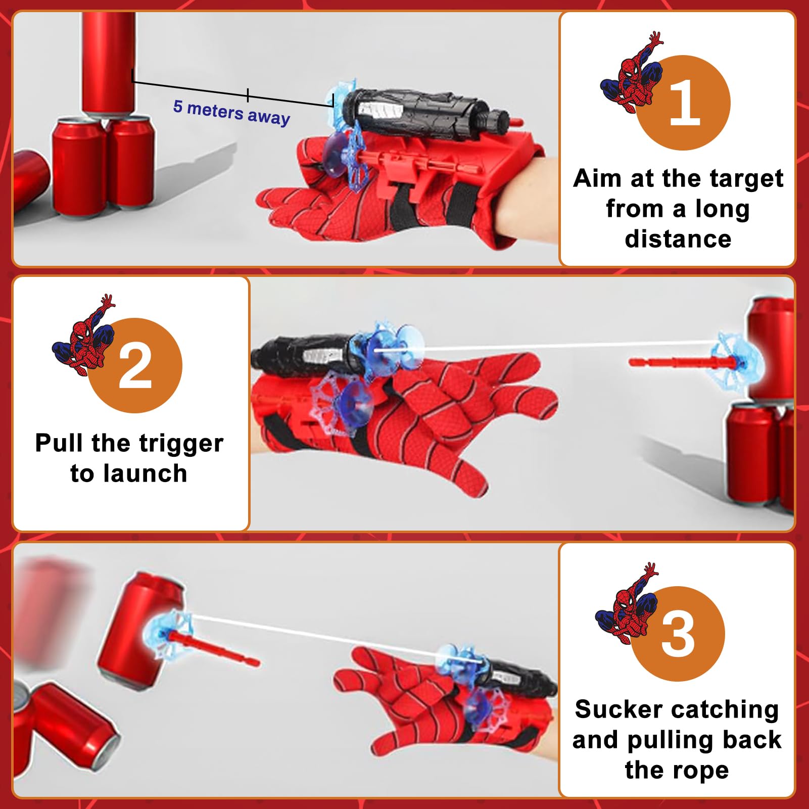 WAIMXDAO Spider Glove Launcher Set, Guanti Spider Bambino con Spider Maschera e Spider Tatuaggi, Guanti Launcher per Giochi, Guanto Lanciatore per Spider, Cosplay Giocattoli da Polso Set (A)