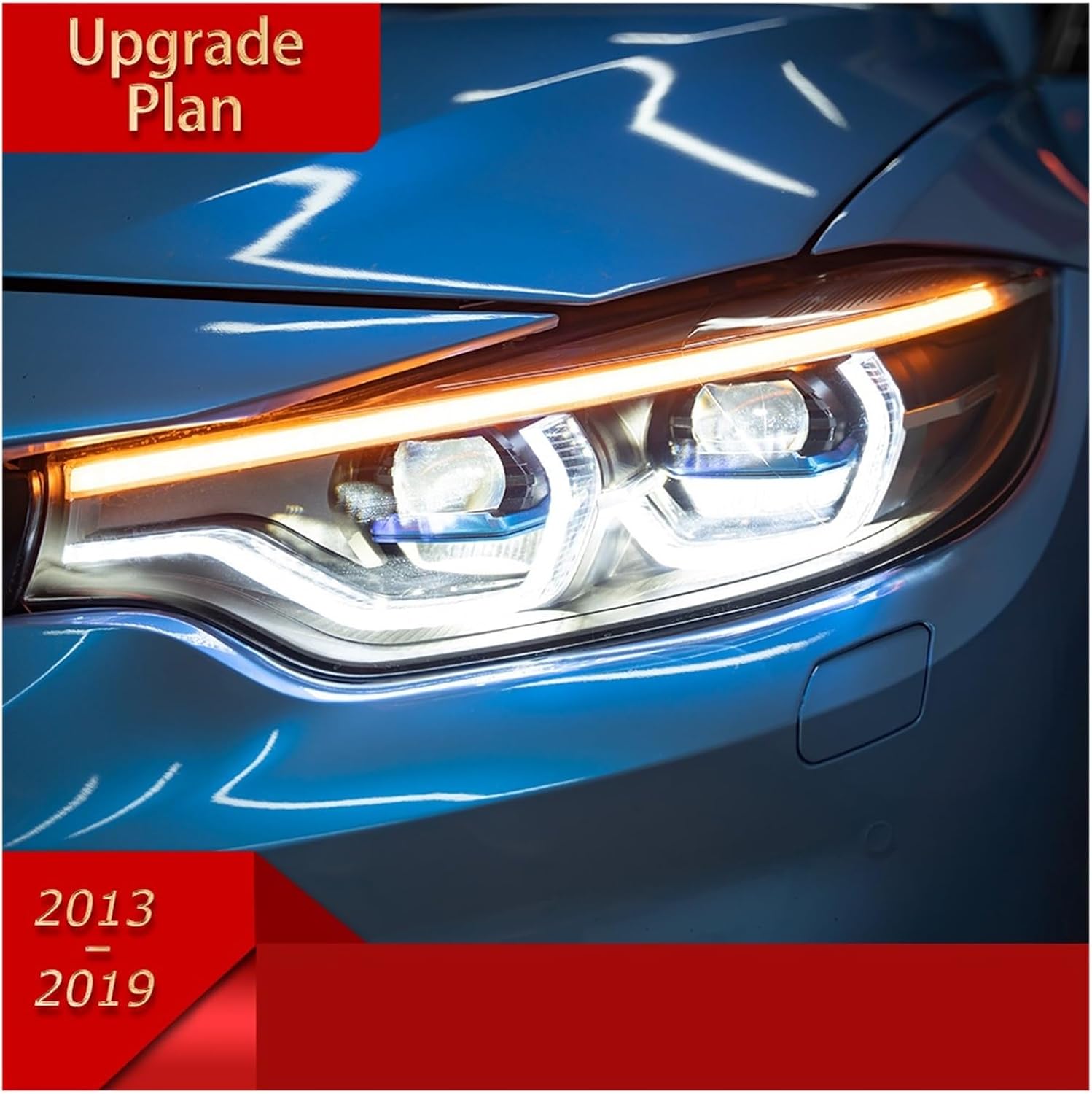 Car Lights Headlight Compatible With F32 F36 F82 4 Series 2013-2019 LED Auto Assembly 420i 428i 435i 440i M4 Upgrade Laser Kit Accessories(Chrome One Set,For 2013-2015 User)