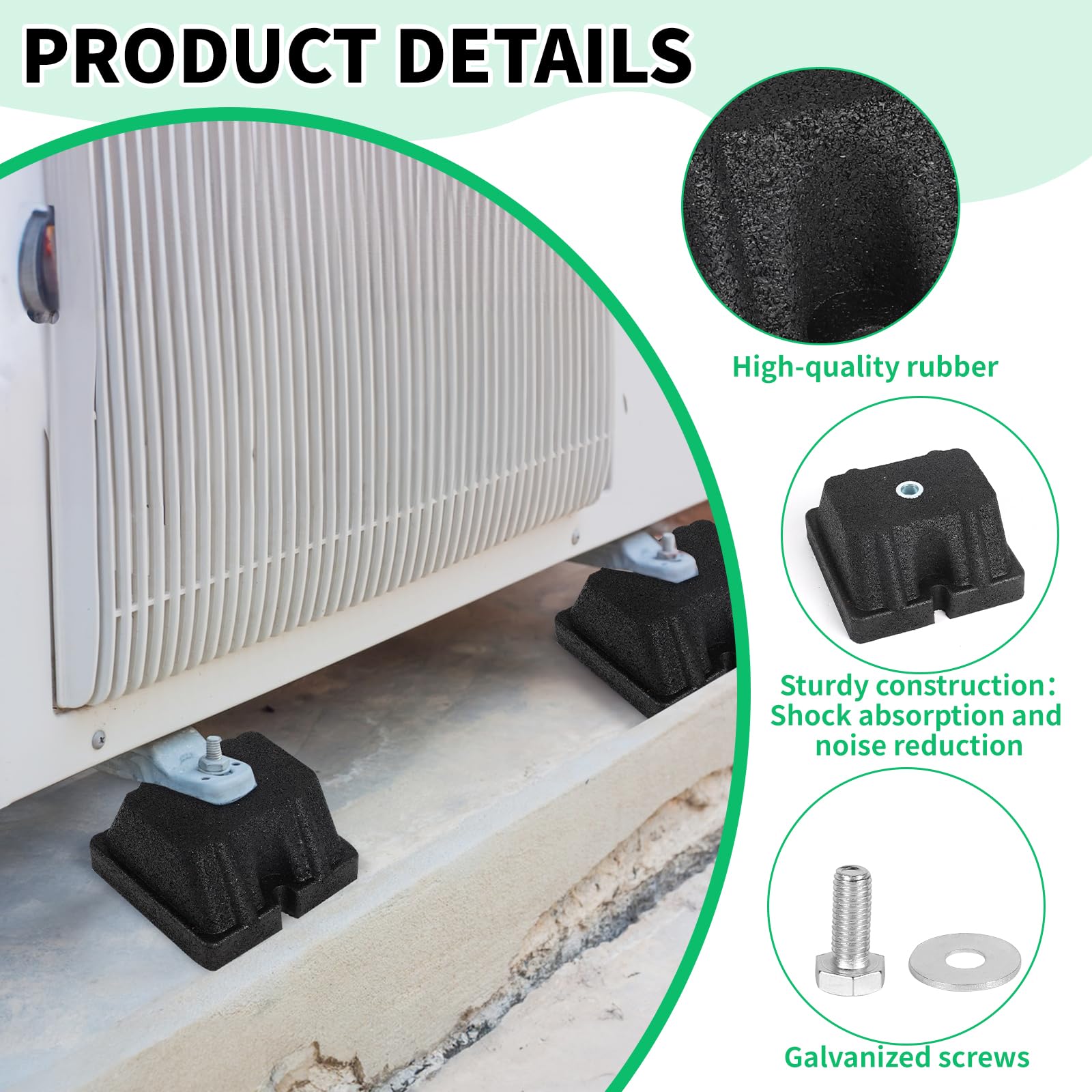 DBREAKS 4Pcs 120x120x65mm Amortisseur de Vibrations en Caoutchouc Climatiseur, Socle D'amortissement pour Climatiseur Exterieur, Pieds Anti-Vibrations Antidérapants, Silent Bloc pour Pompe à Chaleur