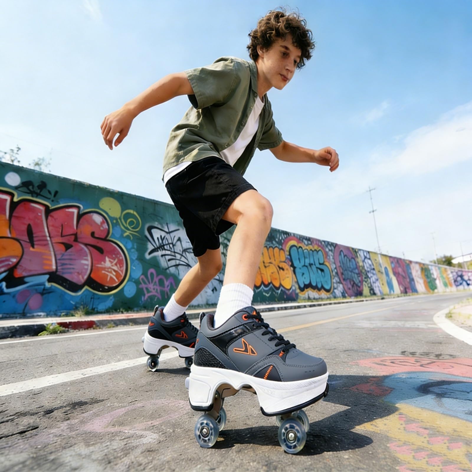 Zapatillas Unisex 2 en 1 con Deformación y Desprendimiento | Patines Retráctiles de 4 Ruedas y Doble Fila para Niños, Adultos, Hombres y Mujeres | Zapatillas Deportivas