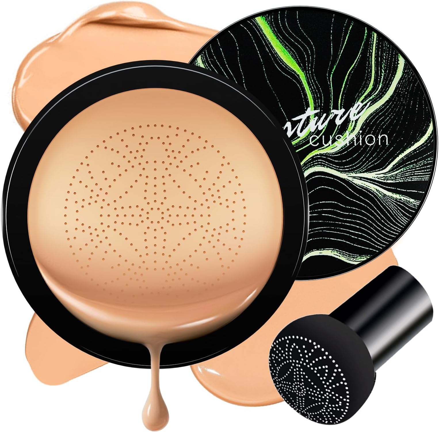Air Cushion CC Cream Foundation - Mushroom Head BB Cream Face Makeup Moisturizing Concealer Brighten Long-Lasting, Even Skin Tone for All Skin Types (Medium Deep, 1 PCS)