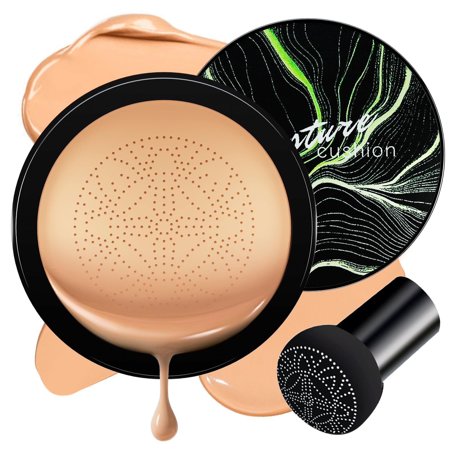 Air Cushion CC Cream Foundation - Mushroom Head BB Cream Face Makeup Moisturizing Concealer Brighten Long-Lasting, Even Skin Tone for All Skin Types (Medium Deep, 1 PCS)