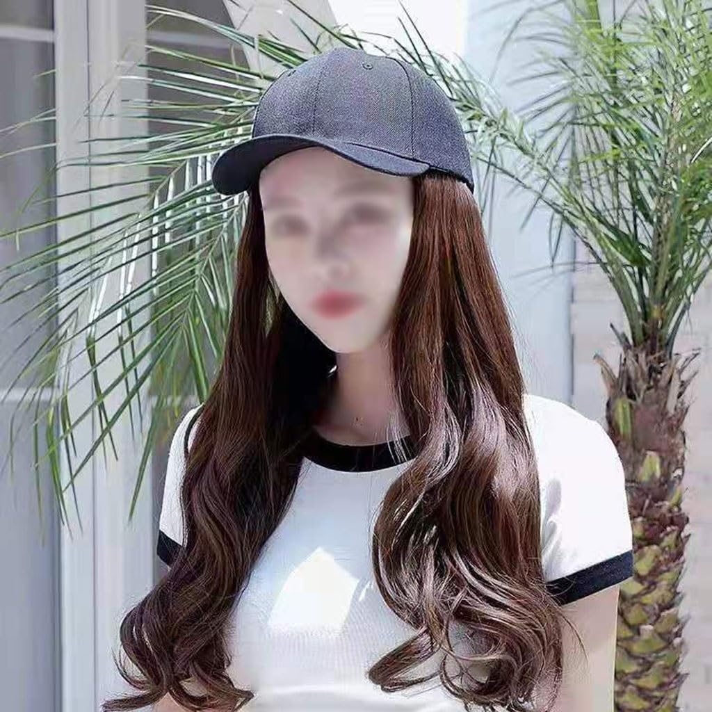 FEELIN Baseball Cap with Hair Extensions Women's Wig Cap, Long Wavy Curly Wig Wig Cap, Natural And Realistic Wig Cap, Suitable For Daily Party Use Hat Wig(Color:12)