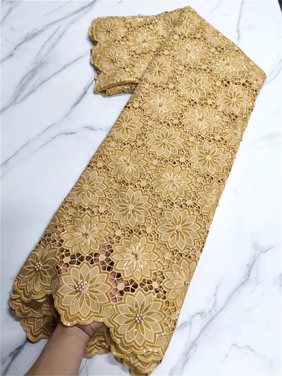 Tessuto di pizzo africano 100% cotone svizzero voile pizzo con perline tulle nigeriano paillettes stile popolare Dubai