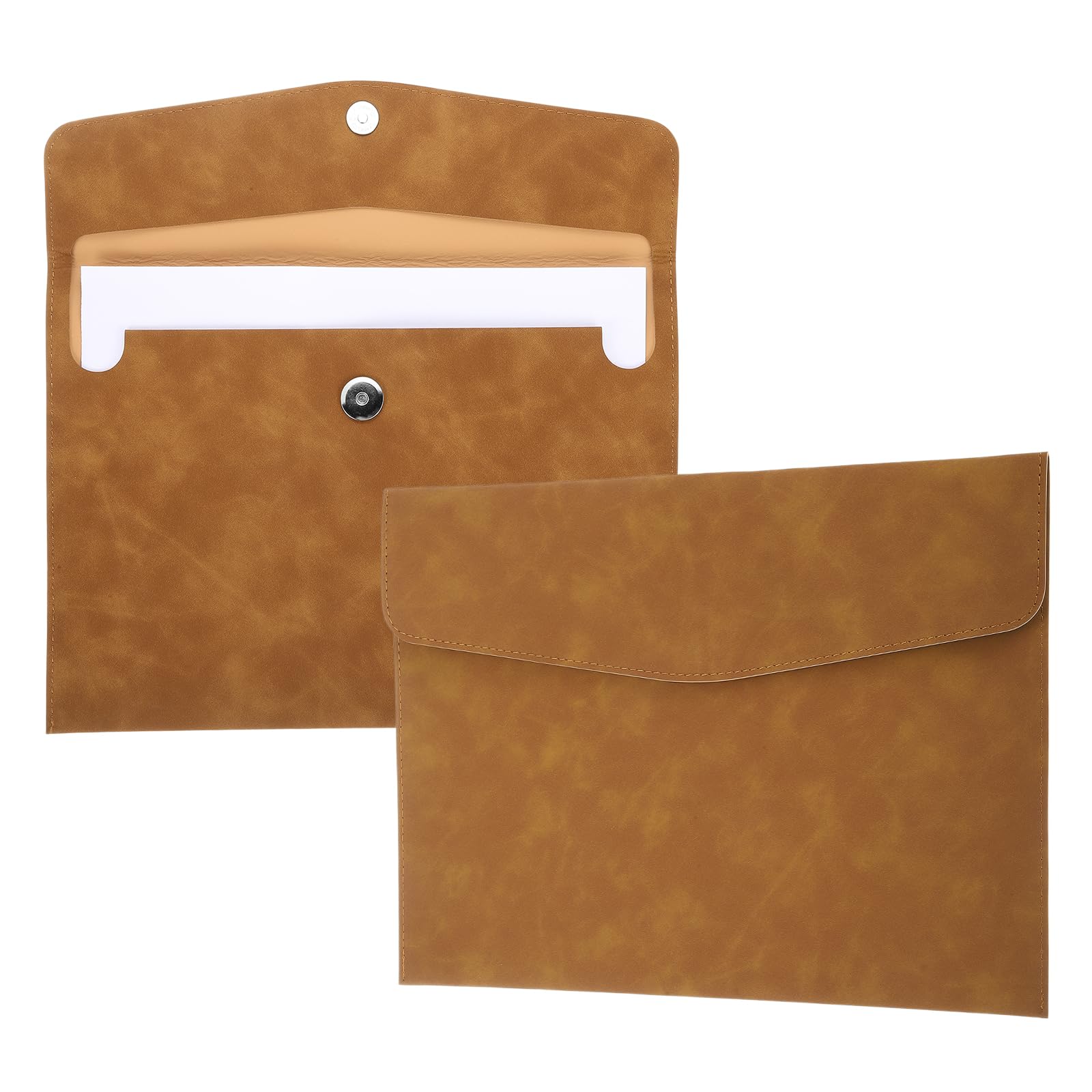 PATIKIL 2Pcs PU Leather File Folders, 13x9 A4 Document Holder Waterproof Envelope Folder with Snap Closure, Portable Portfolio Organizer Case for Paper Receipt, Brown