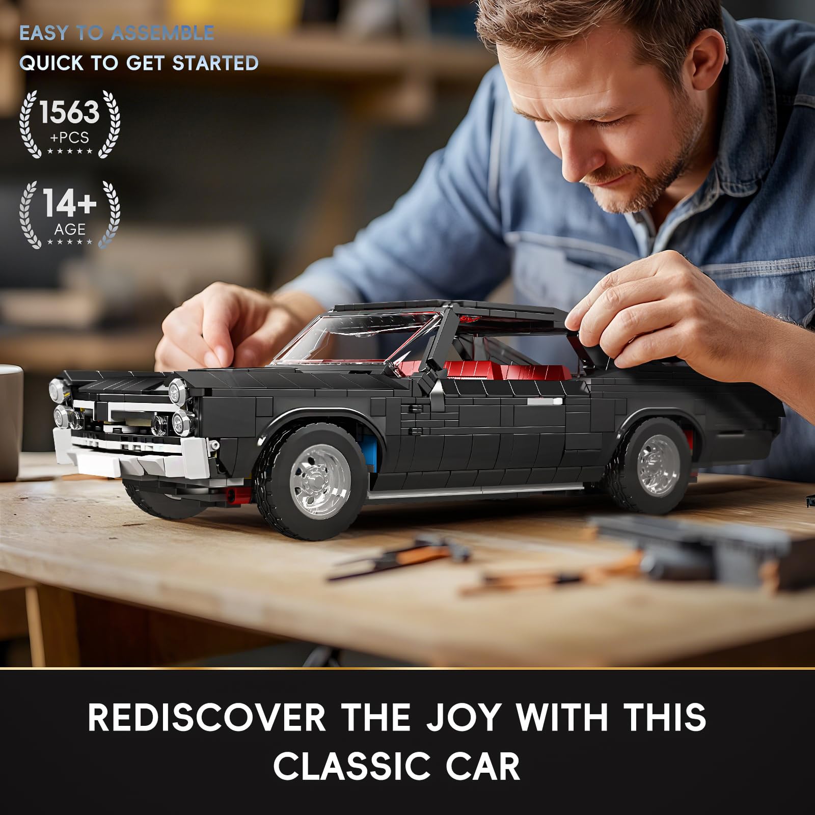 Mould King 10199 Muscle-Car Kit de construction de voiture pour adultes et enfants, modèle de voiture américaine classique avec design réaliste, idéal pour les fans de course