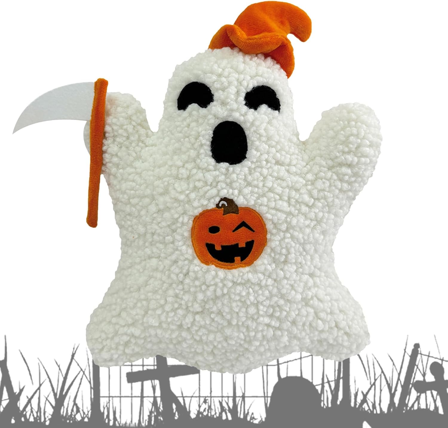 Generico Ghost Pillows, Ghost Sofa Pillows – Soft Decorative Plush with Hat and Sickle for Bedroom Hotel Sleep Lumbar and Shoulder Support