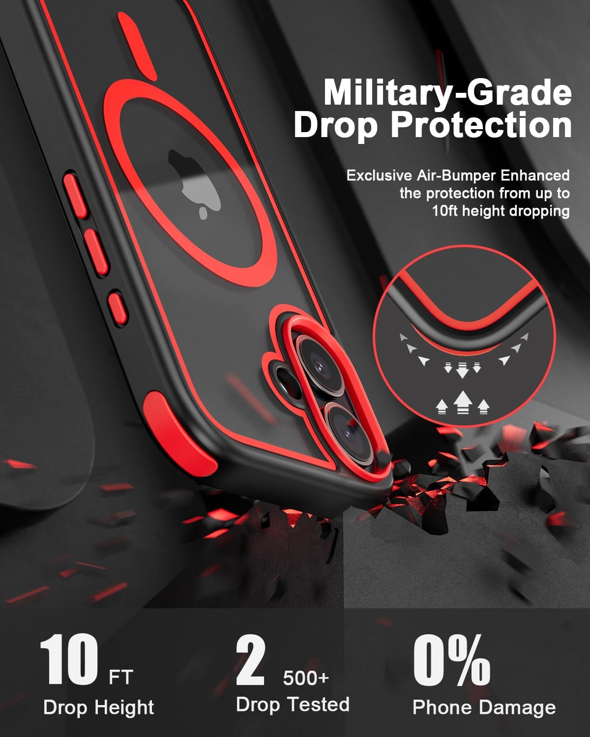 Mobnano for iPhone 17 Case, Compatible with MagSafe, Crystal Clear Case with Magnetic Ring, Multicolor Protective Shockproof Bumpers, Not Yellowing Slim Cover for Men Women - Black/Red