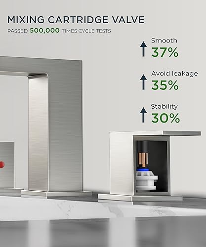 Miniatura 5 de FORIOUS Grifos de baño de níquel cepillado de 3 agujeros, acero inoxidable 2 manijas cuadradas de 8 pulgadas, grifo de fregadero de baño