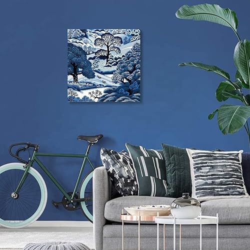 Miniatura 7 de Yelolyio Lienzo chino azul y blanco índigo, arte de pared, divertido lienzo retro para cuarto de servicio, baño, baño, decoración del hogar,