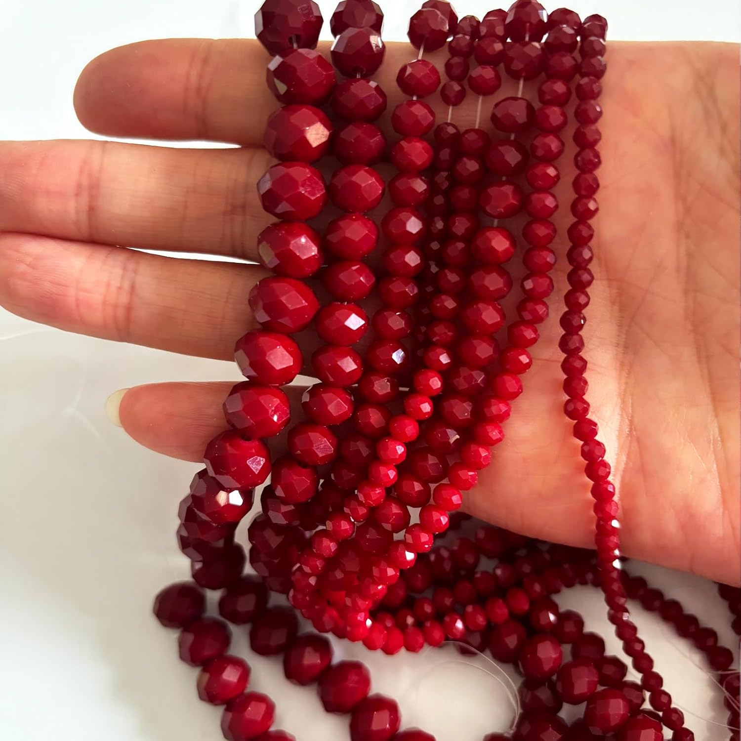 780Pcs Briolette Crystal Glass Beads for Jewelry Making, 3-10mm Faceted Red Crystal Beads for Bracelets, Rondelle Glass Beads Bulk for Crafts Wine Charms Wind Chimes Suncatchers - Image 2