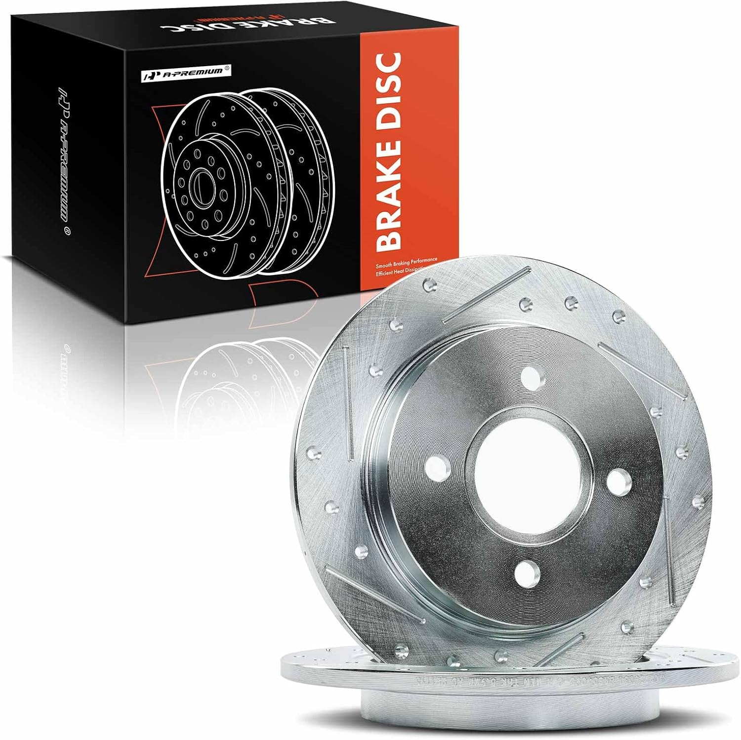 A-Premium 9.97 inch (253mm) Rear Drilled and Slotted Disc Brake Rotors Compatible with Select Ford Models - Focus 2001-2007, Fiesta 2014-2019 1.6L, 2-PC Set
