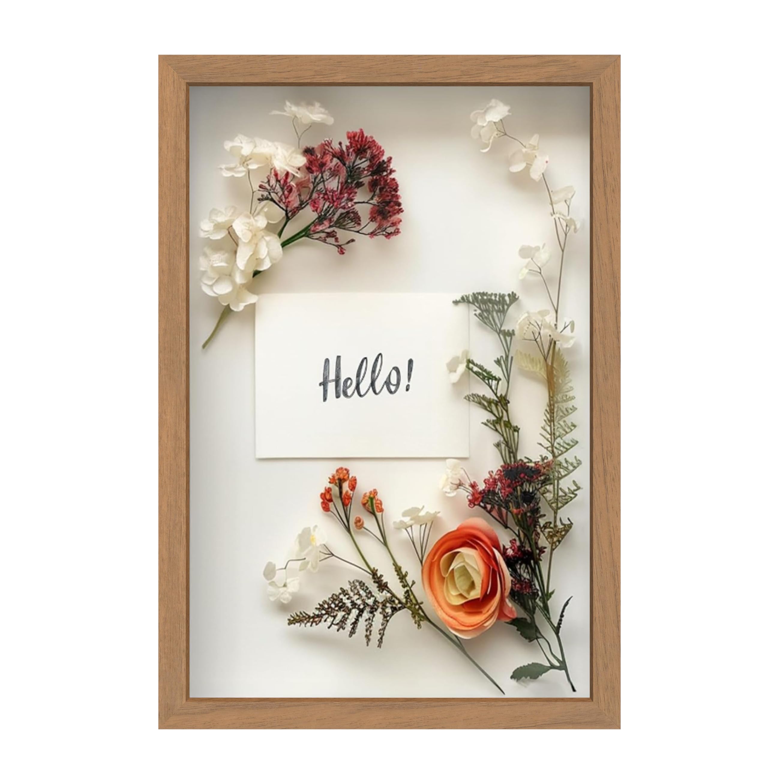 FrameWorks 12" x 18" Golden Oak Wooden Shadow Box Frame – Soft Felt Back, Tempered Glass, and Included Elegant White Ball Push Pins