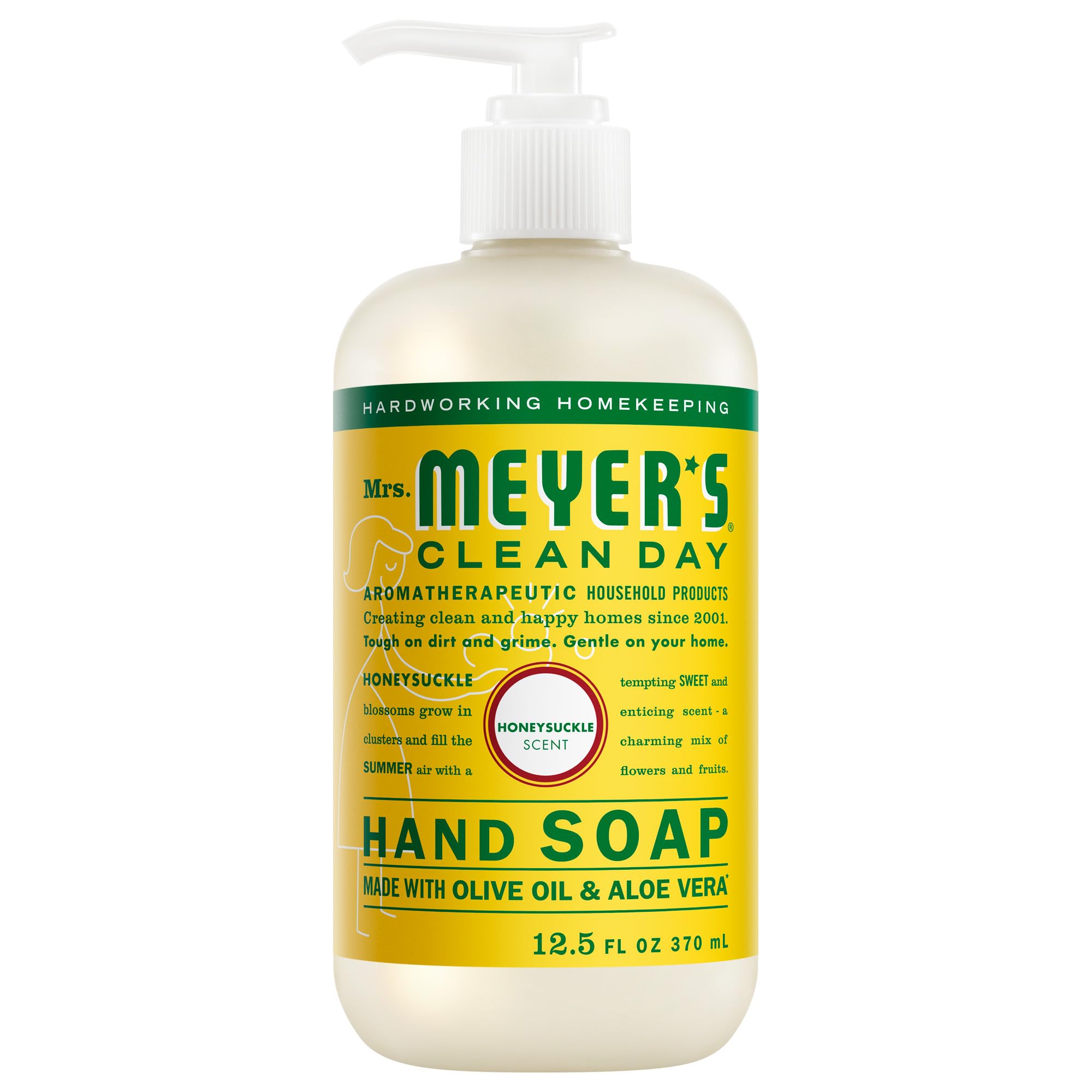 MRS. MEYER'S CLEAN DAY Sıvı El Sabunu, Zalimsiz ve Biyolojik Çözünür Elde Yıkama Formülü Uçucu Yağlarla Üretilmiştir, Hanımeli Kokusu, 12,5 oz Şişe