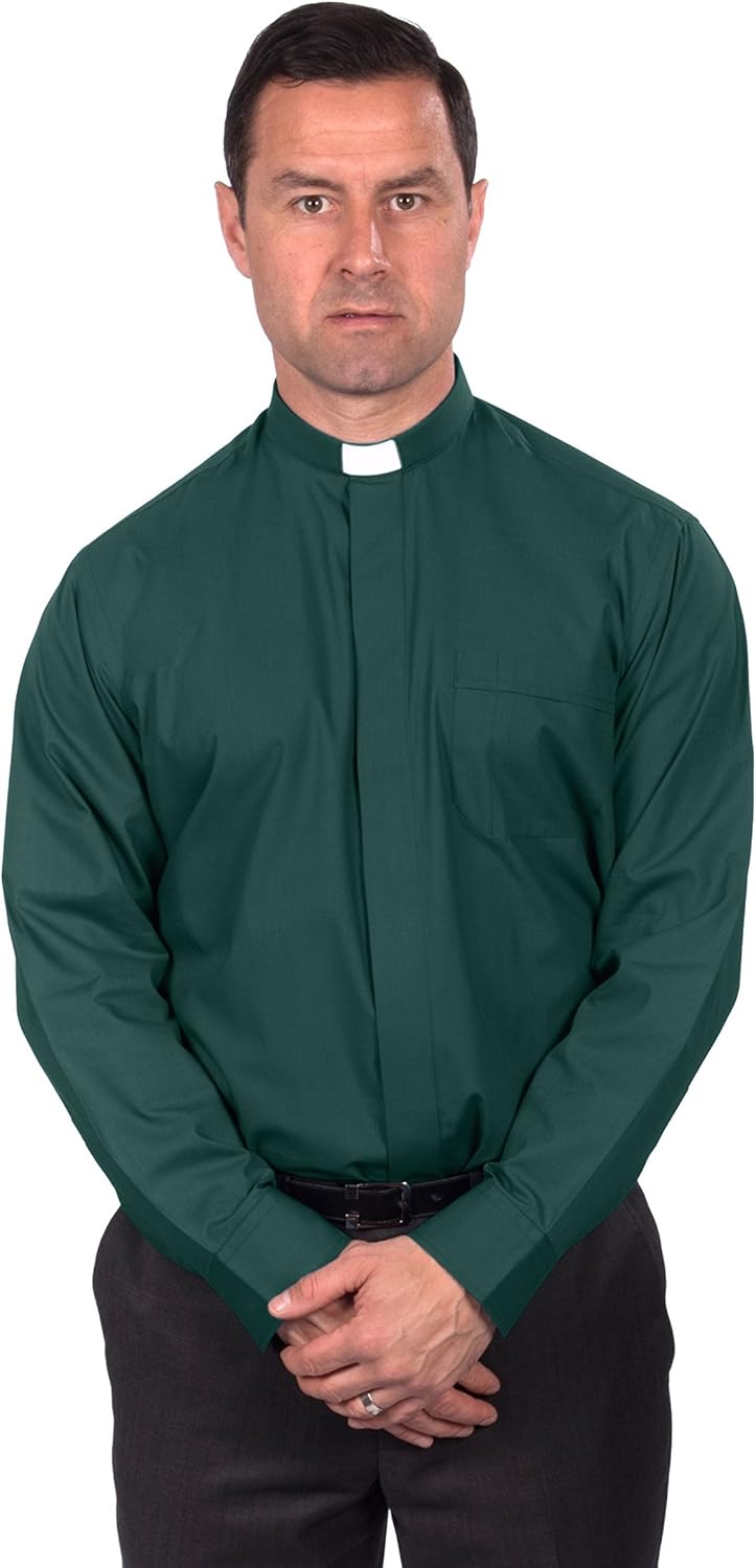 Reliant Men's Clergy Shirt - Tab Collar Long Sleeve (16.5, Green)