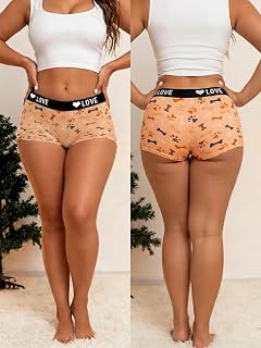 Plus Size Women's Boyshort Underwear Soft Breathable Stretchy Pastel Fruit Print Boxer Brief for Women Lounge Wear