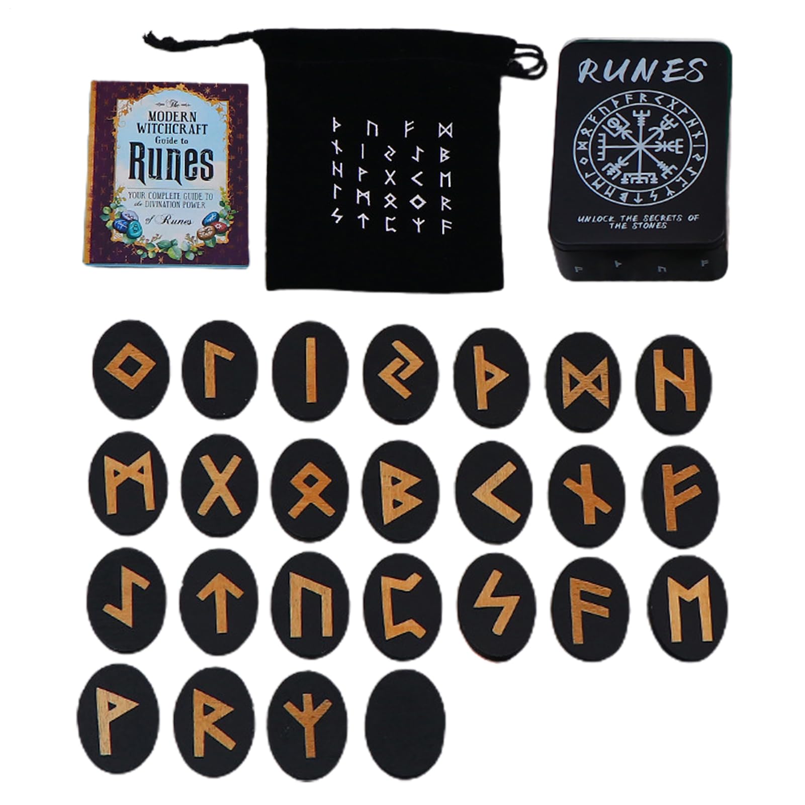 Runes Set with Manual and Pouch - 25 Wooden Divination Runes for , Norse Mythology and Meditation | Beginner-friendly Spiritual Tools for Concen