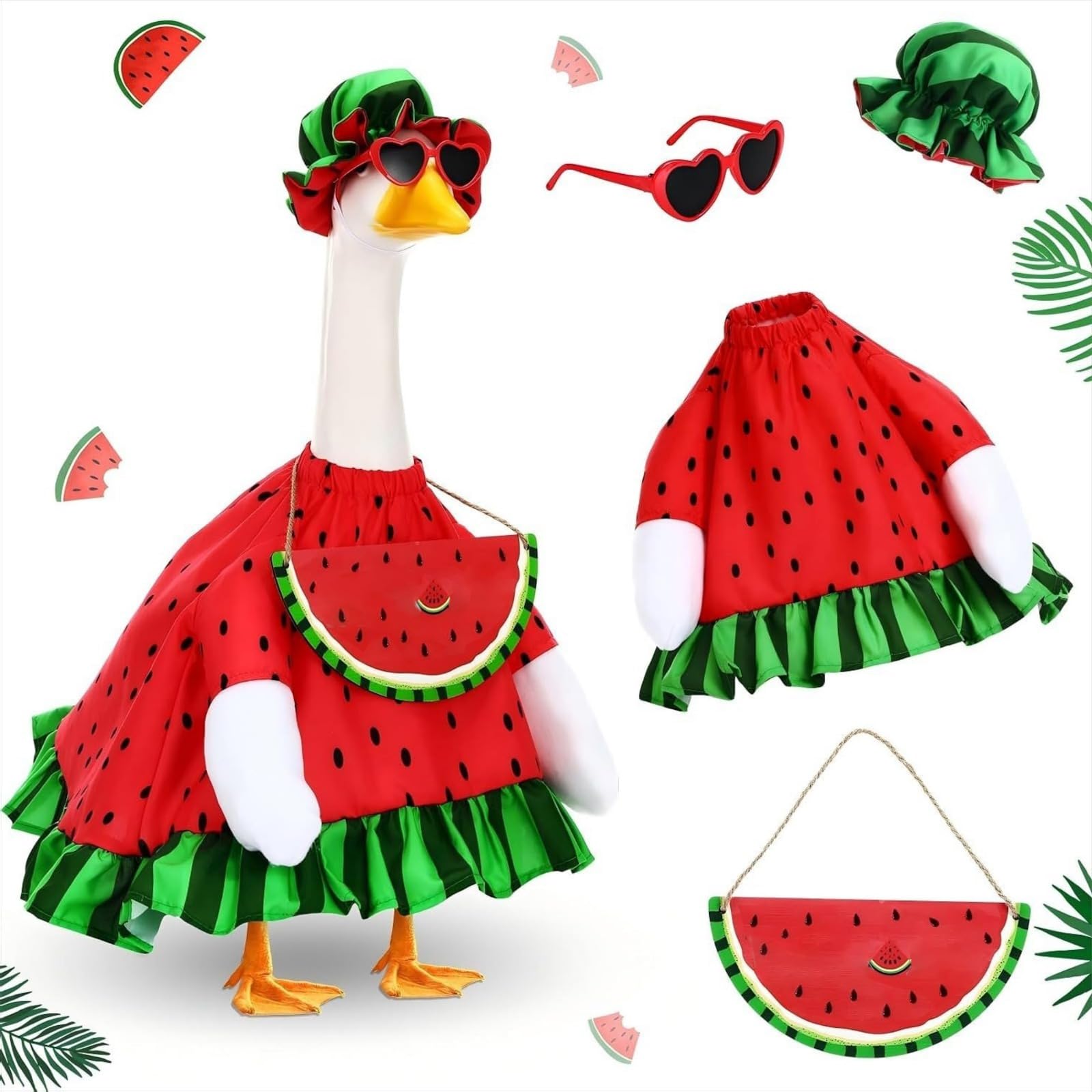 JHUAJISFC Summer Watermelon Porch Goose Outfit with Welcome Sign for 23" Lawn Statue