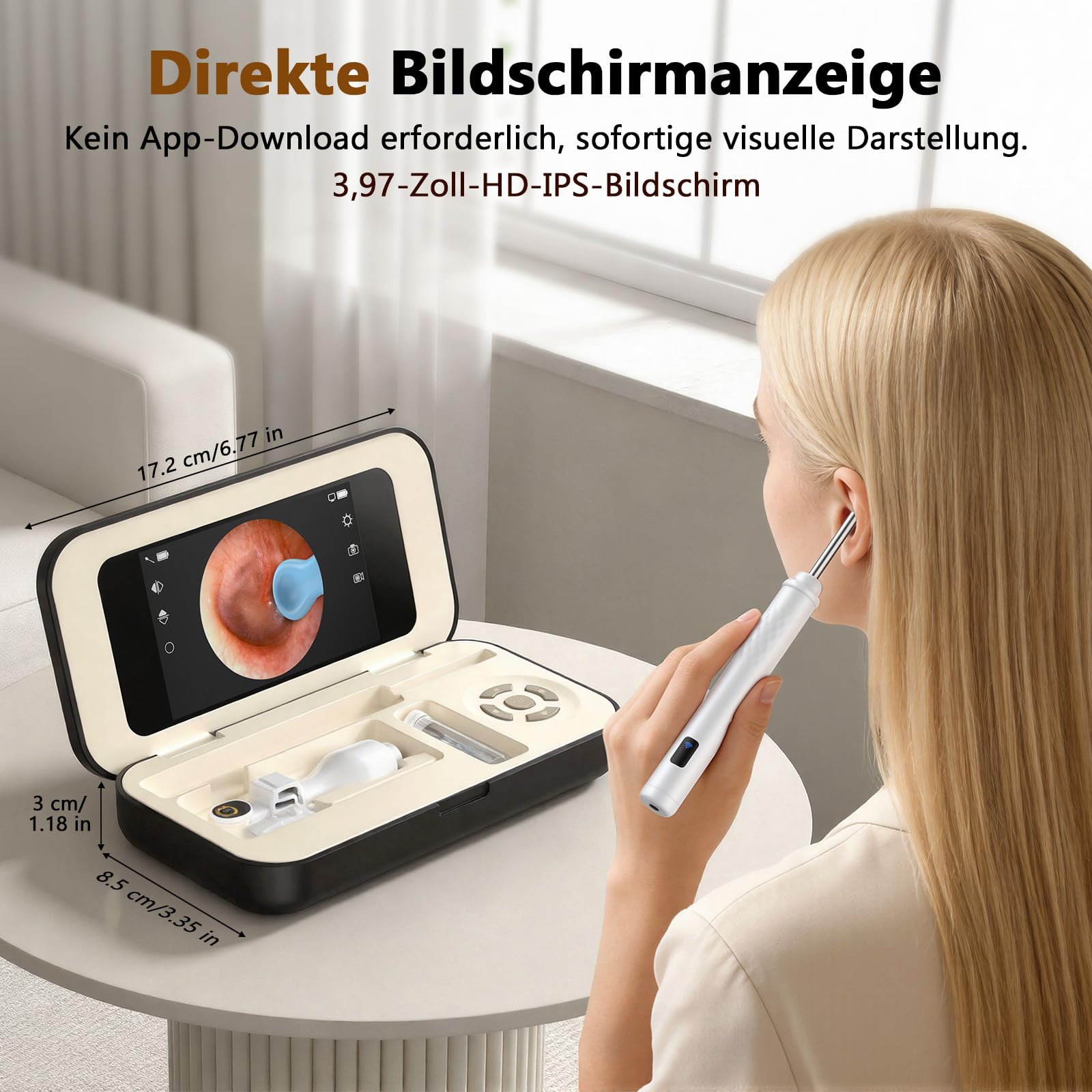 Ohrenschmalz Entferner Otoskop mit 3.97" Bildschirm Kein App Download Erforderlich, Ohrenreiniger Mit Kamera, Mitesserentferner, Mundpflege-Hilfe, Magnetmontage, Ladekoffer, Für Familie,Reise