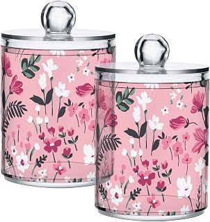 GAIREG Juego de 2 tarros de boticario para bastoncillos y almohadillas, diseño floral, color rosa