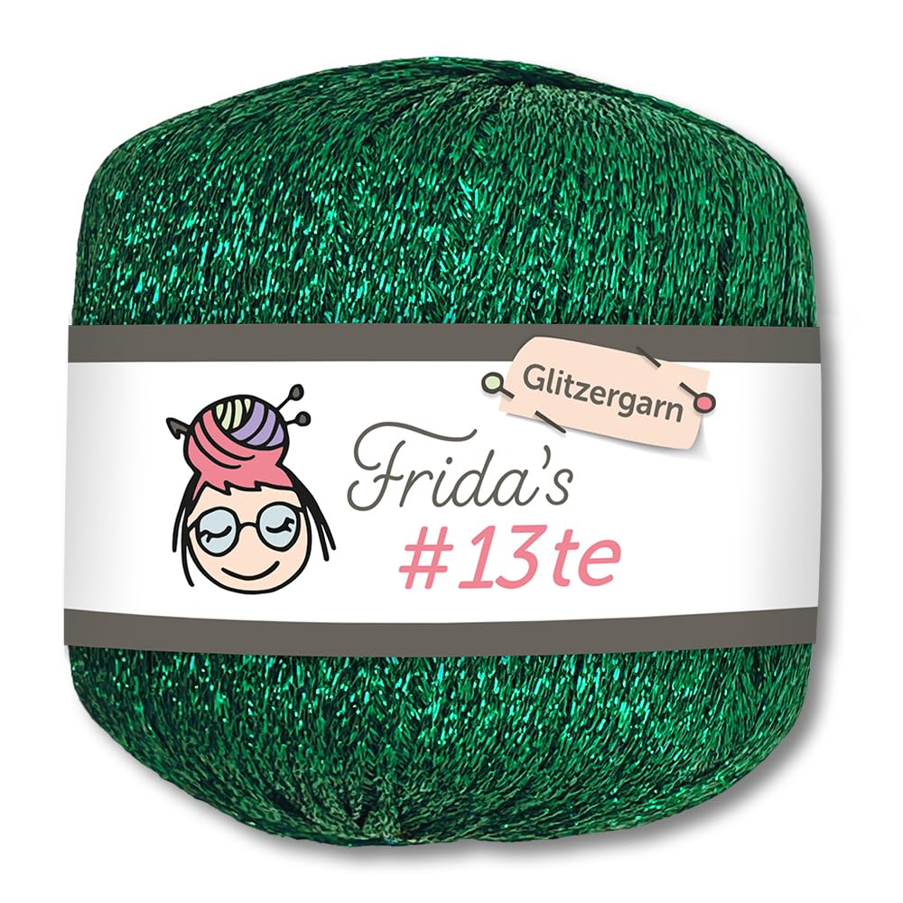 Frida's Wollhaus 25g #13te Glitter Yarn, Crochet and Knitting Metallic Wool, 18 Colours (1333 | Green)