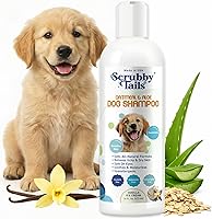 ScrubbyTails Organic Oatmeal Dog Shampoo for Itchy Skin Relief - Hypoallergenic Puppy Shampoo, Tearless, Deodorizing, Vanilla Ice Cream, 16oz USA Made