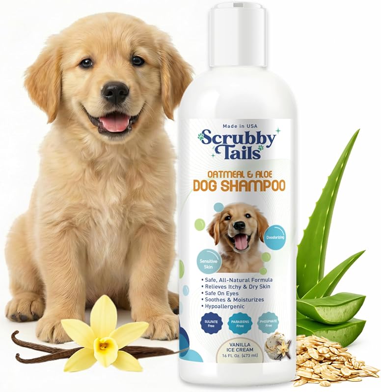Shampoo Enzimático de Aveia e Baunilha para Cães Scrubby Tails, 473 mL