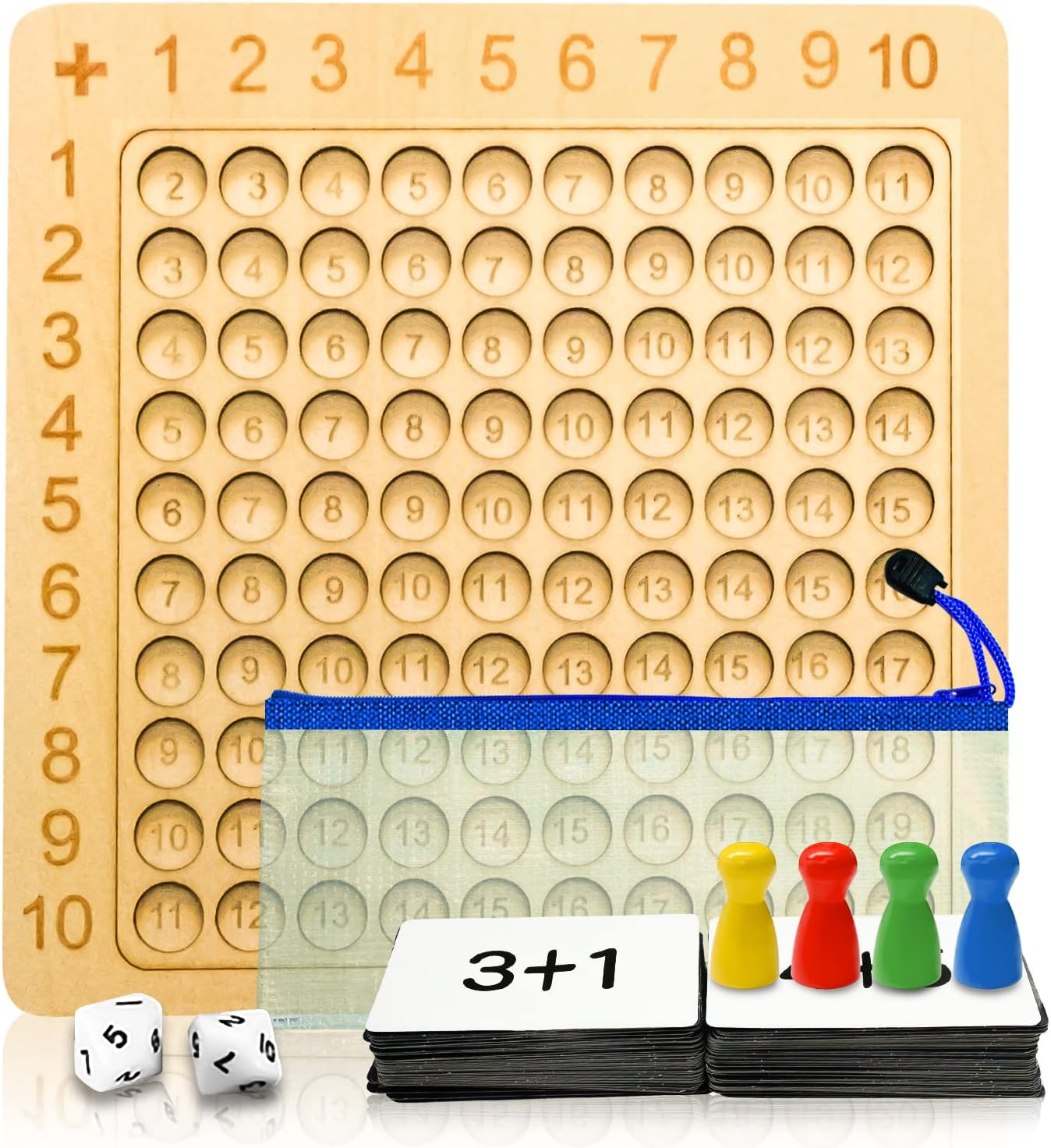 Aerbee Wooden Math Addition Board, Children Counting Toy, Math Table Board Game, Educational