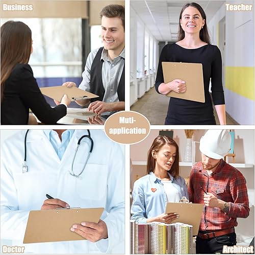 Miniatura 6 de Sherr 30 portapapeles horizontales de madera grandes de 9 x 13 pulgadas con clip de perfil bajo, diseño de portapapeles de paisaje para escuela,