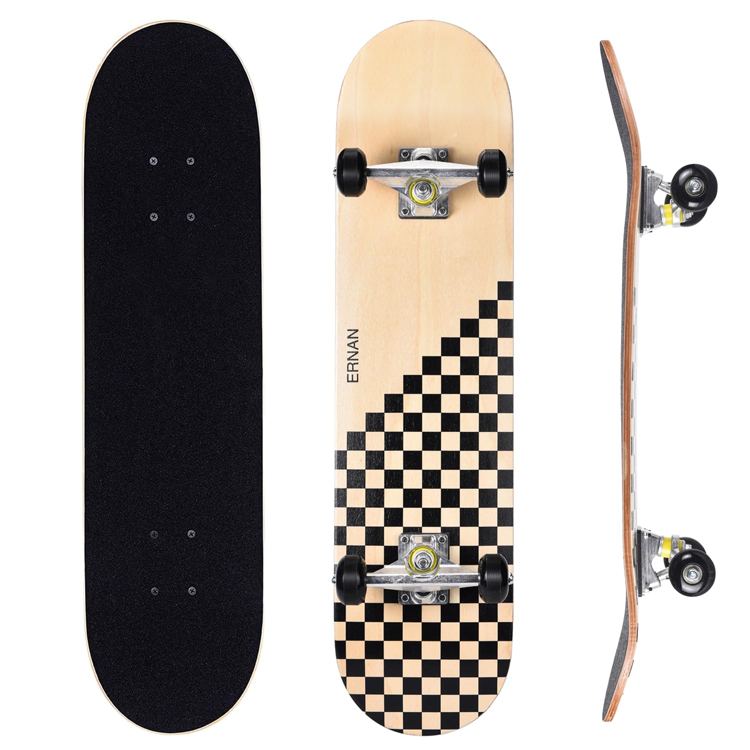 ERNAN Complete Skateboard for Beginners,31 x 8 Inch Double Kick Skateboard for Kids Teenagers & Adults. with Skate T-Tool.