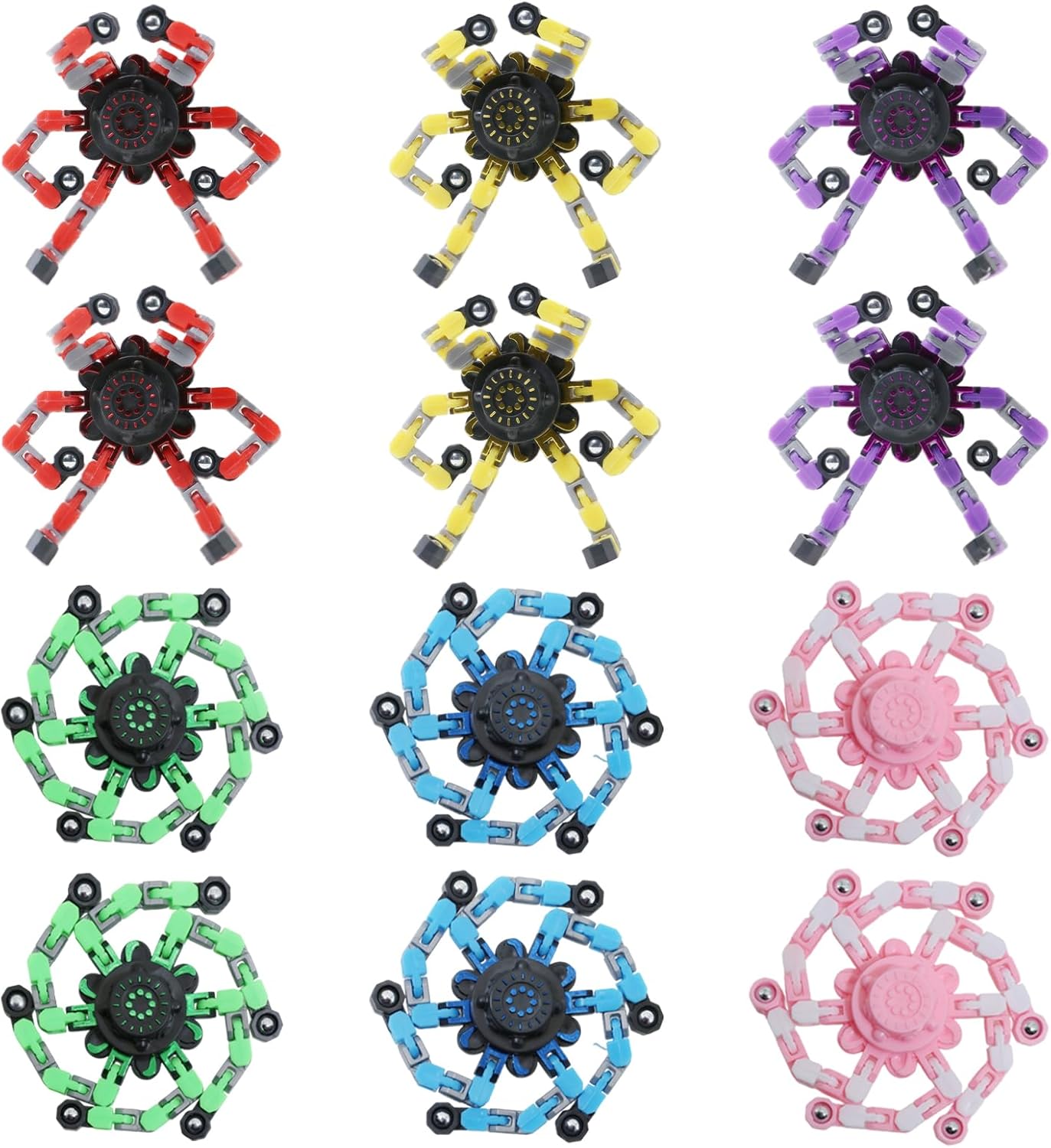 12Pcs Transformable Fidget Spinners Toys- Deformable Fingertip Gyro Stress Relief Sensory Toys, Easter Party Favors & Birthday Gifts for Kids Adults Boys Girls