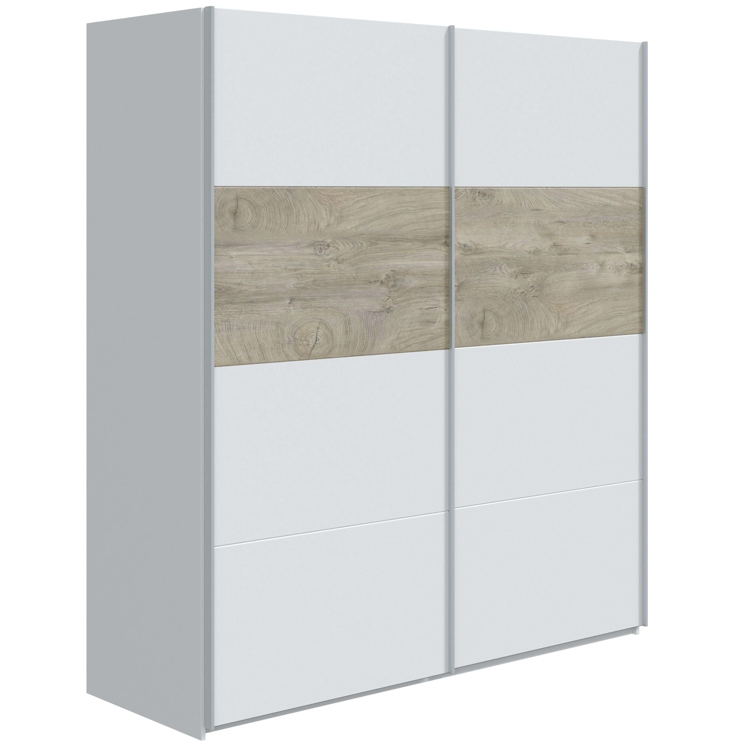 Habitdesign ARM182A - Armario 2 Puertas Correderas para Dormitorio o Habitación, Modelo Aikos, Acabado en Blanco Artik y Roble Alaska, Medidas: 180 cm (Largo) x 200 cm (Alto) x 60 cm (Fondo)
